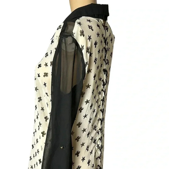 Sheer lace up blouse,cross,star,multi media,hi lo,indie sleeze,Whimsigoth,goth - Picture 7 of 12